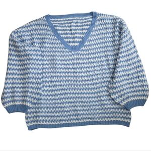 Blue and White V-Neck Striped Sweater